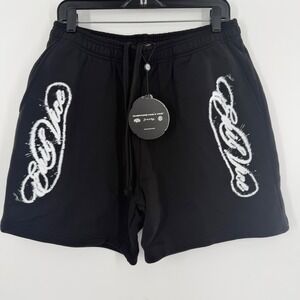 Evil Vice Mens‎ Black Fleece Sweat Shorts White Puff Print Graphic XL NEW